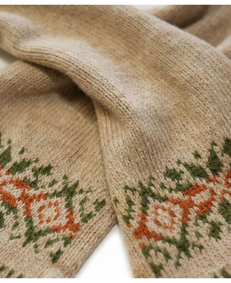 Écharpe Maille Laine Mélangée Camel à Motifs Nordiques - Modèle UF370C