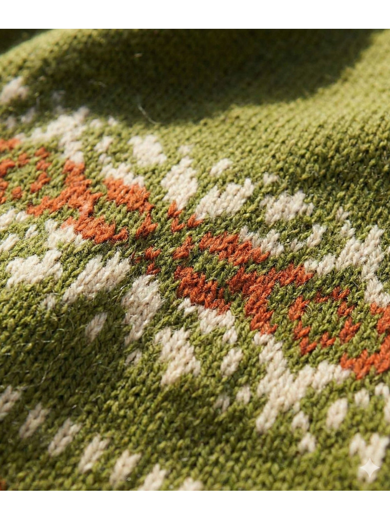 Écharpe Jacquard Laine & Acrylique Vert Kaki - Motifs Ethniques