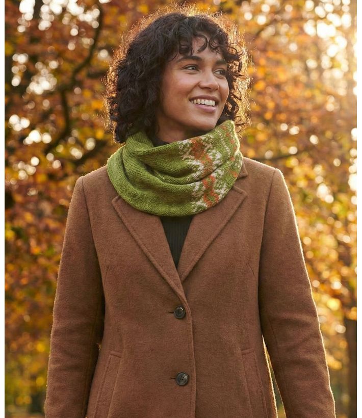 Écharpe Jacquard Laine & Acrylique Vert Kaki - Motifs Ethniques