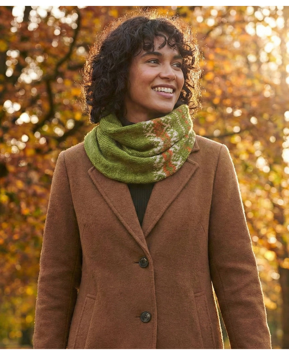 Écharpe Jacquard Laine & Acrylique Vert Kaki - Motifs Ethniques