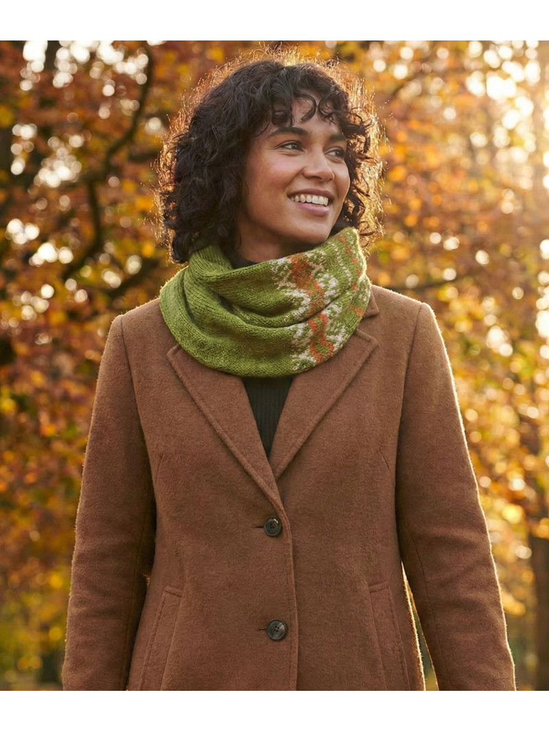 Écharpe Jacquard Laine & Acrylique Vert Kaki - Motifs Ethniques