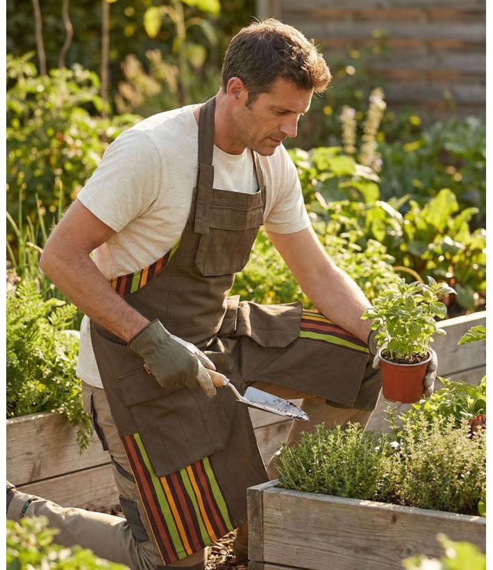 Tablier Jardin Coton Marron - Multipoches & Coupe Fendue
