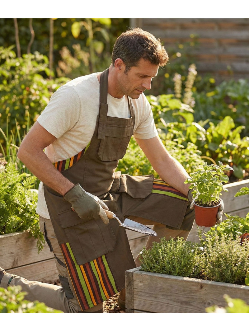 Tablier Jardin Coton Marron - Multipoches & Coupe Fendue