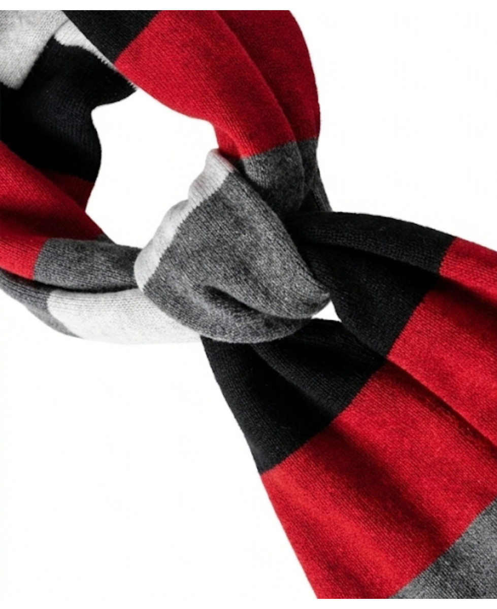 Écharpe Rayée Grise, Rouge et Noire – Coton Doux Mélangé