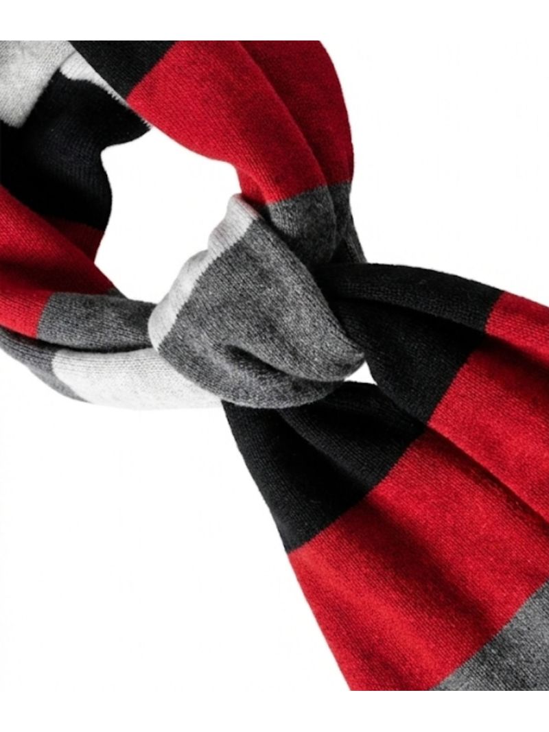 Écharpe Rayée Grise, Rouge et Noire – Coton Doux Mélangé