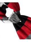 Écharpe Rayée Grise, Rouge et Noire – Coton Doux Mélangé