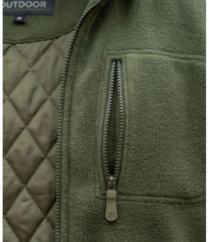 Veste Polaire Doublée Kaki – Intérieur Matelassé et Anti-Boulochage