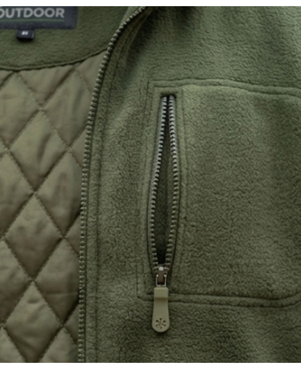 Veste Polaire Doublée Kaki – Intérieur Matelassé et Anti-Boulochage