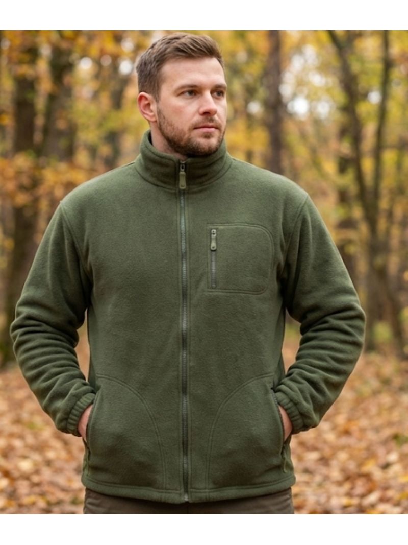 Veste Polaire Doublée Kaki – Intérieur Matelassé et Anti-Boulochage