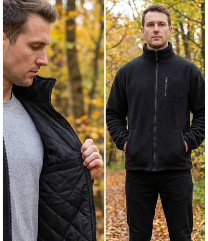 Veste Polaire Noire Doublée – Intérieur Matelassé & Anti-Boulochage