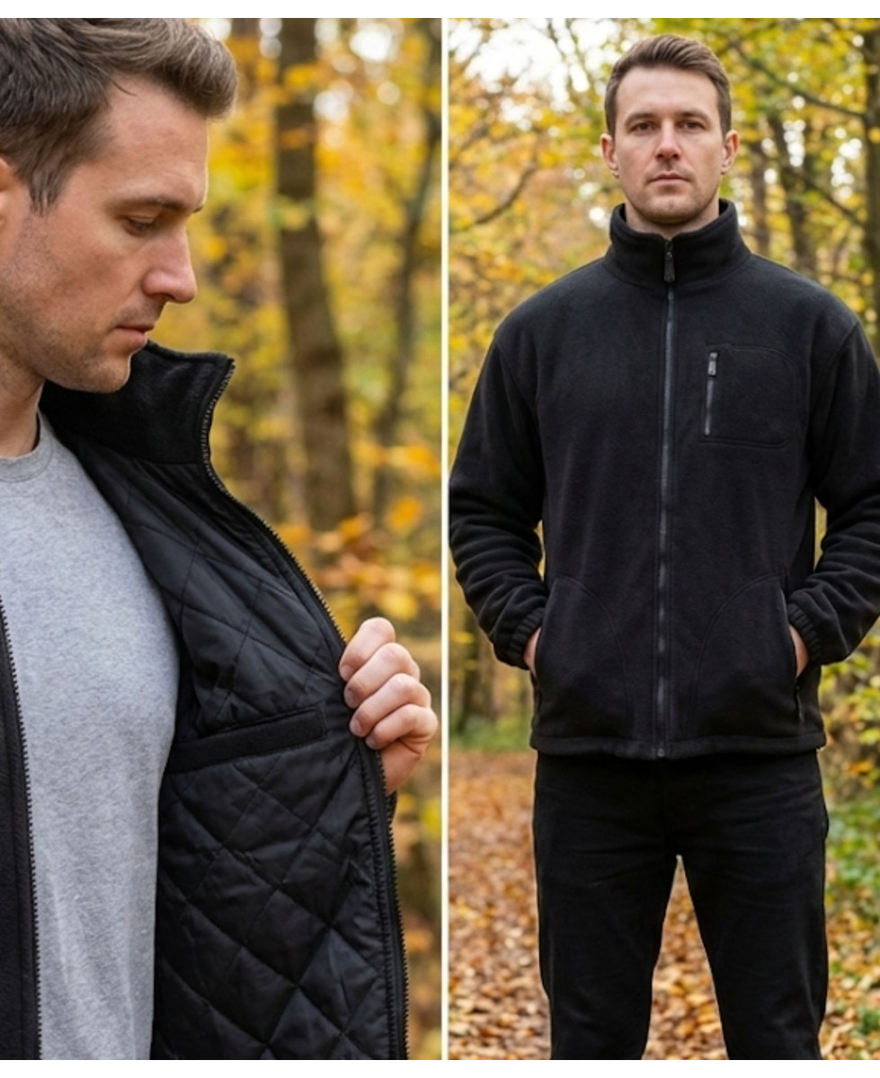 Veste Polaire Noire Doublée – Intérieur Matelassé & Anti-Boulochage