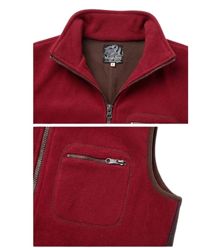 Gilet Zippé Couleur Sangria & Col Bi-Couleur – Confort Polyester