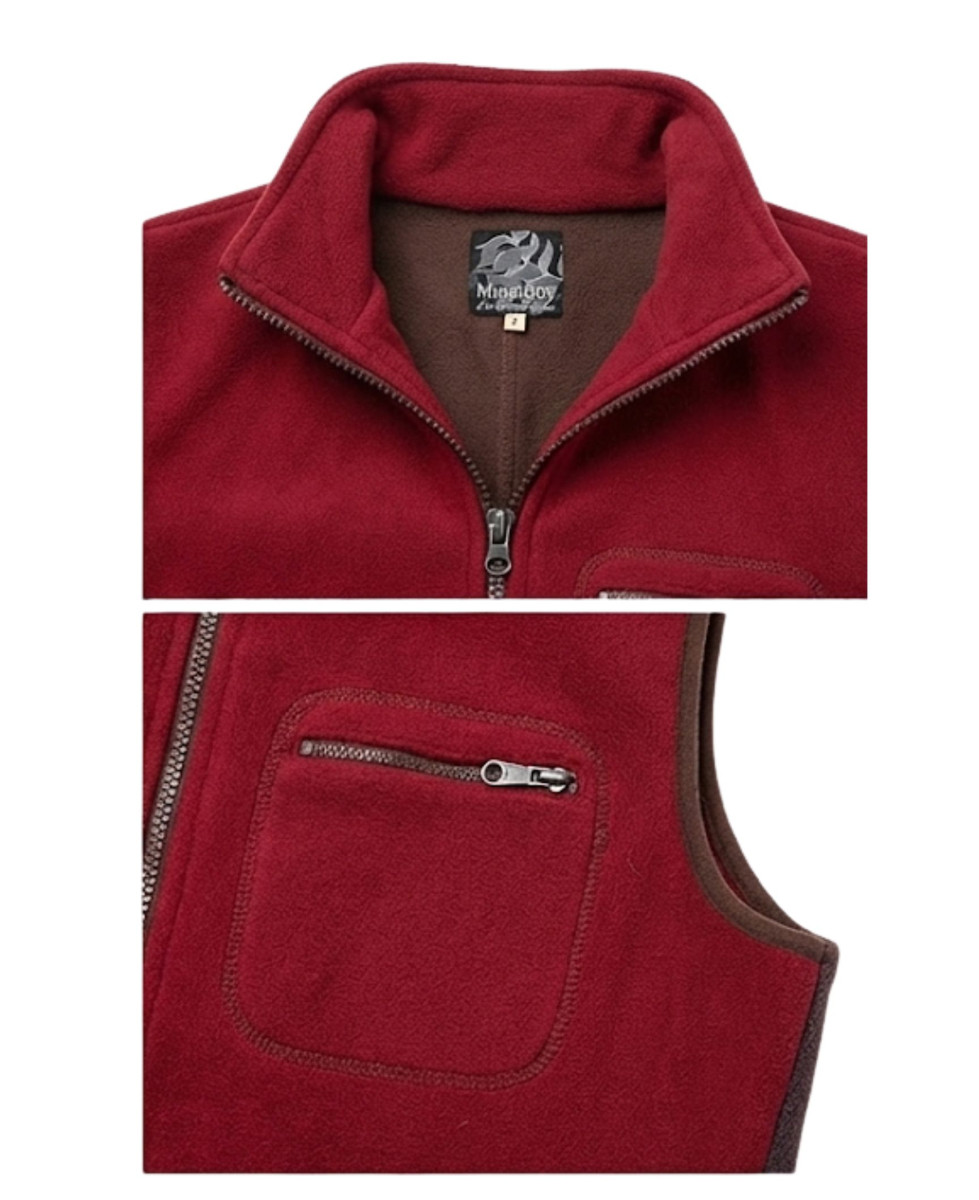 Gilet Zippé Couleur Sangria & Col Bi-Couleur – Confort Polyester