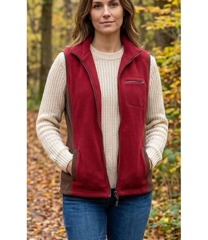 Gilet Zippé Couleur Sangria & Col Bi-Couleur – Confort Polyester