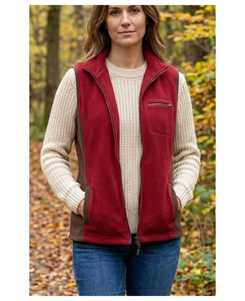 Gilet Zippé Couleur Sangria & Col Bi-Couleur – Confort Polyester