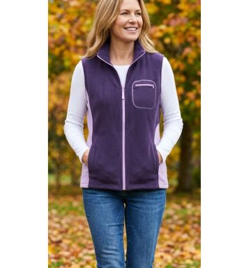 Gilet Zippé Prune à Col Bi-Couleur – Confort & Style Intemporel