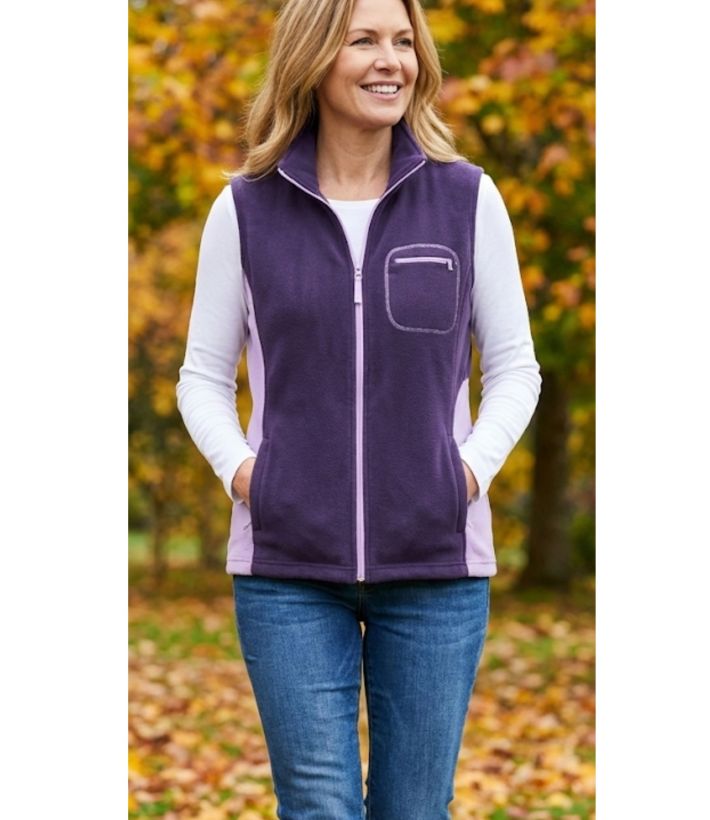 Gilet Zippé Prune à Col Bi-Couleur – Confort & Style Intemporel