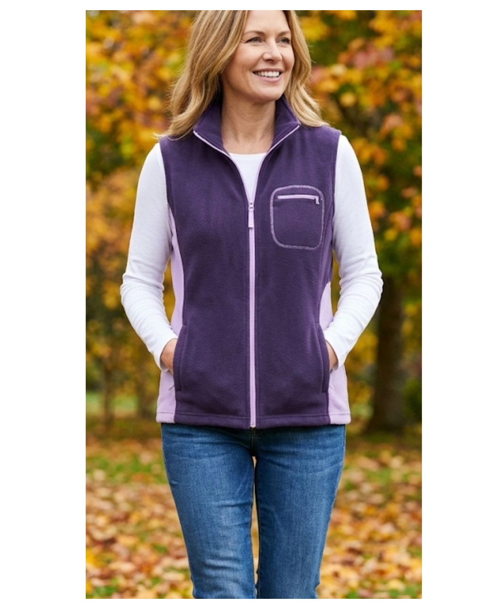 Gilet Zippé Prune à Col Bi-Couleur – Confort & Style Intemporel