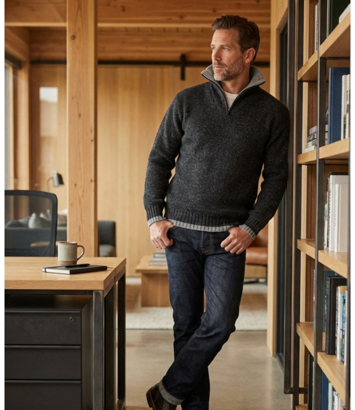 Pull homme col camionneur Mayflower gris – confort et style