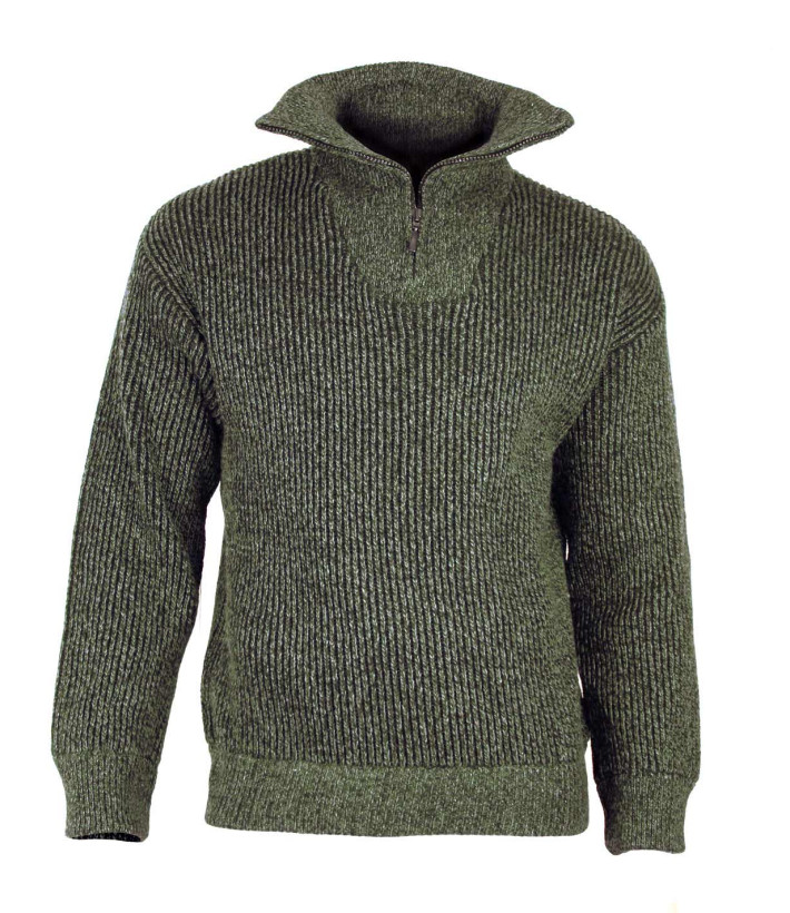 Pull col camionneur SEDETEX D143 – Vert kaki chiné chaud