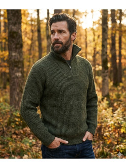 Pull col camionneur SEDETEX D143 – Vert kaki chiné chaud