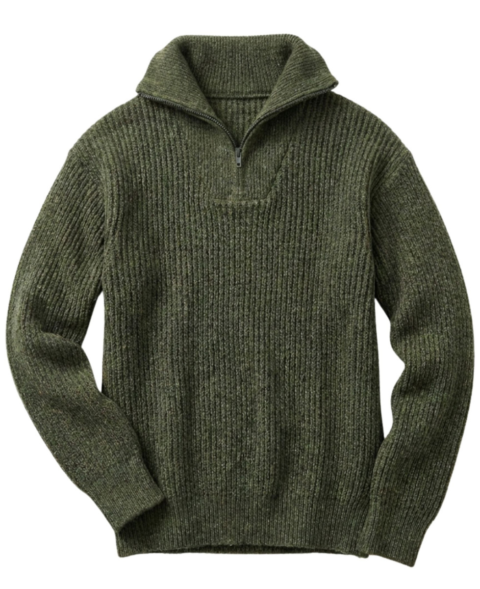 Pull col camionneur SEDETEX D143 – Vert kaki chiné chaud