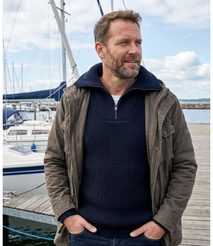Pull col camionneur SEDETEX D142 – Bleu marine robuste