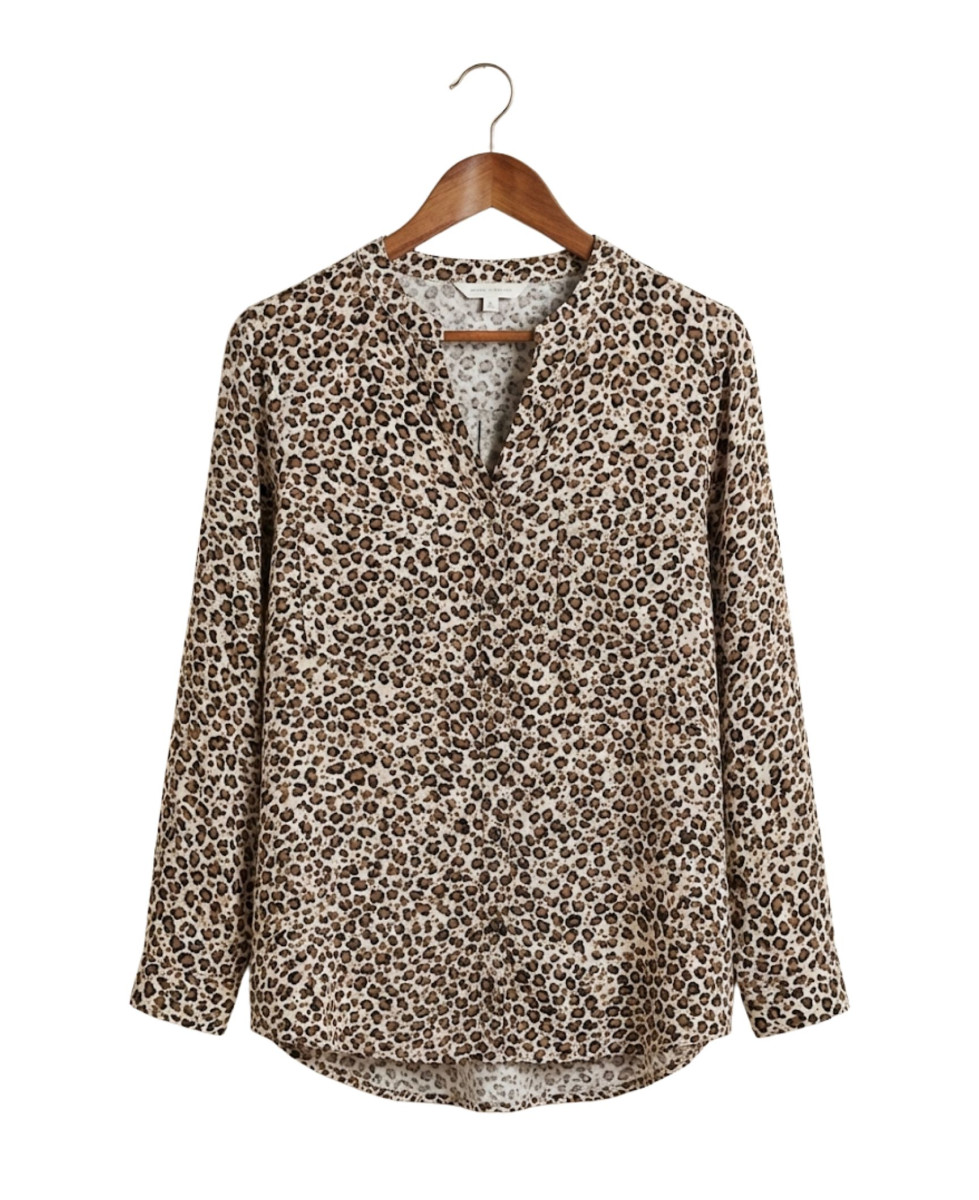 Chemisier Femme Imprimé Léopard Fluide Viscose Beige