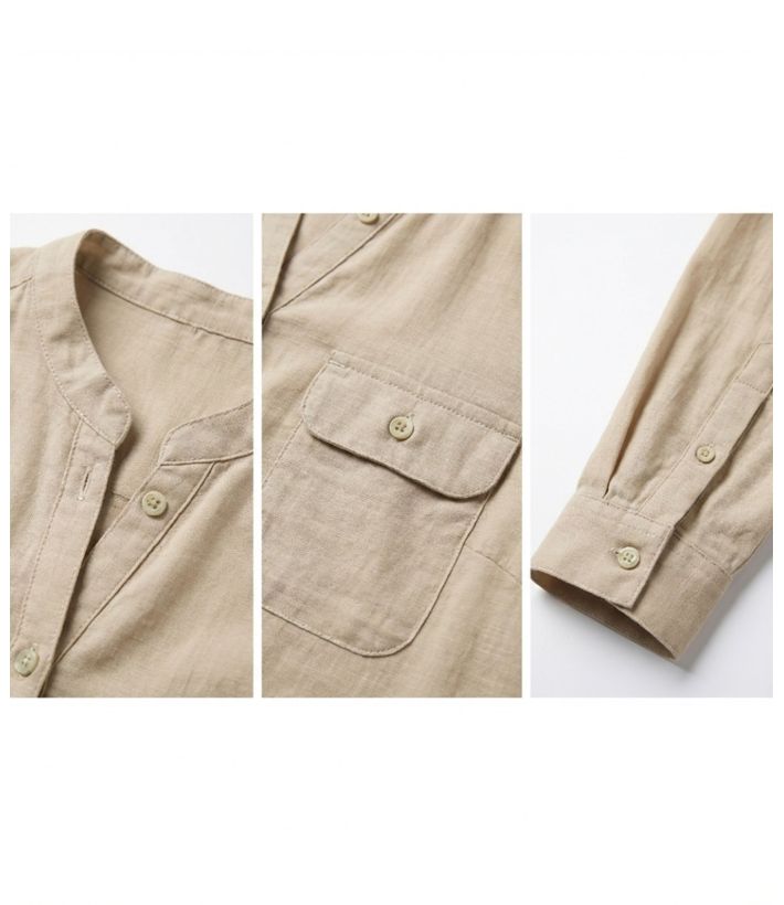 Chemisier Femme Beige en Coton Texturé Manches Retroussables