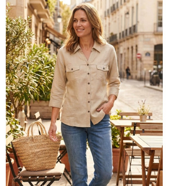 Chemisier Lin Coton Beige Femme | Chic & Naturel | Mode Directeat