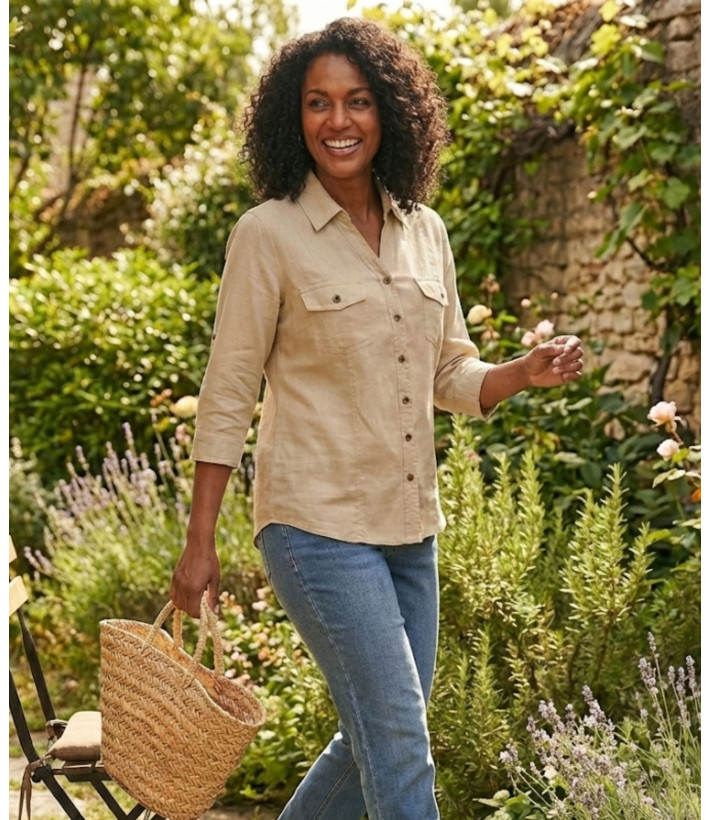 Chemisier Lin Coton Beige Femme | Chic & Naturel | Mode Directeat