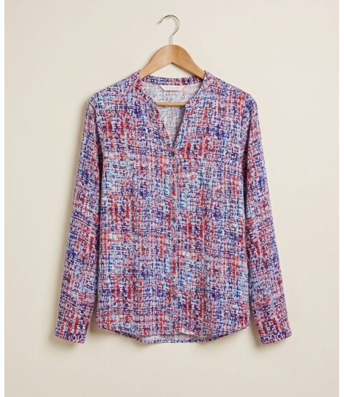 Chemisier Femme Imprimé Bleu et Rouge en Viscose Fluide