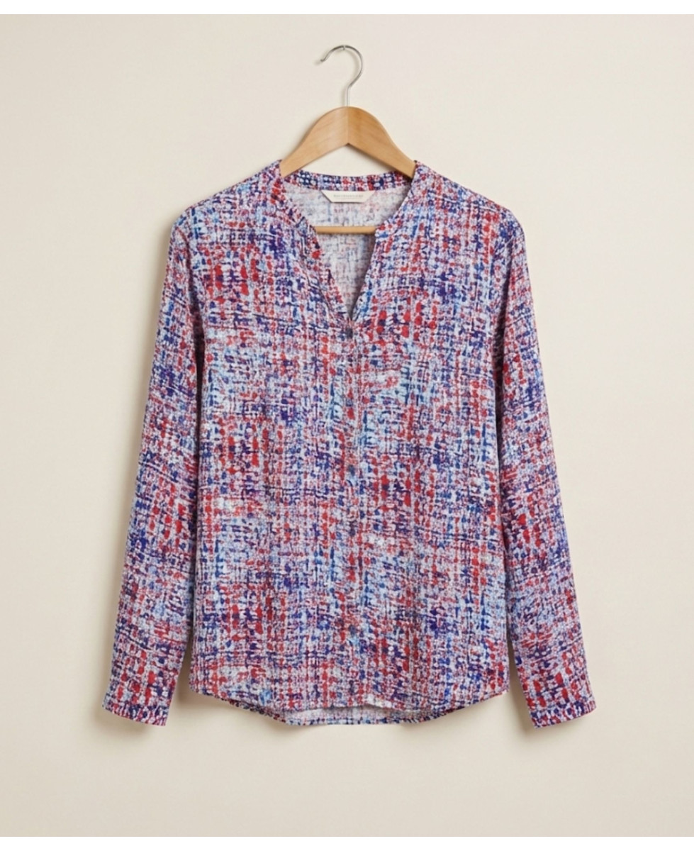 Chemisier Femme Imprimé Bleu et Rouge en Viscose Fluide