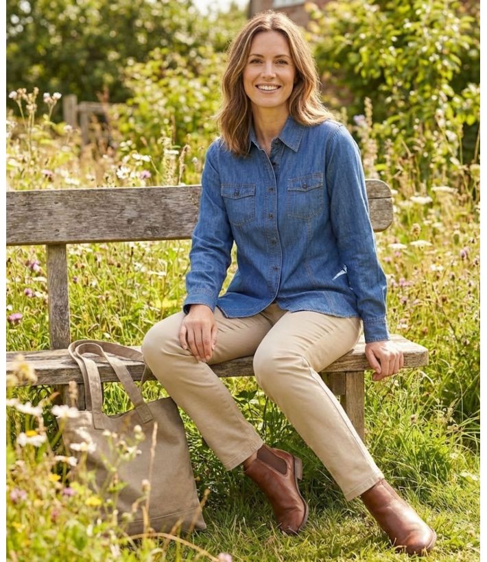 Chemisier Femme Jean Bleu Denim 100% Coton Boutons Bois