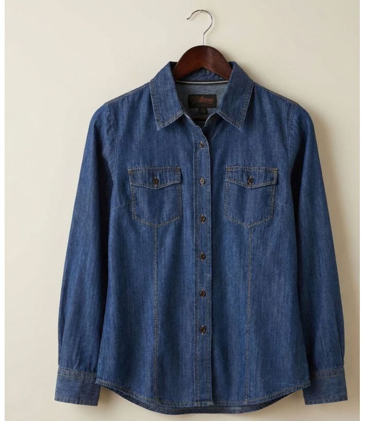 Chemisier Femme Jean Bleu Denim 100% Coton Boutons Bois