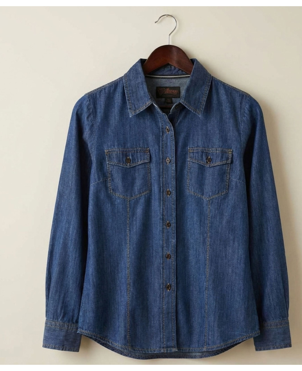 Chemisier Femme Jean Bleu Denim 100% Coton Boutons Bois