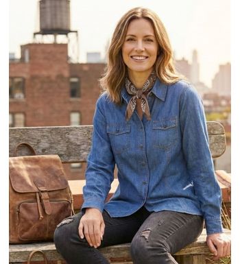 Chemisier Femme Jean Bleu Denim 100% Coton Boutons Bois