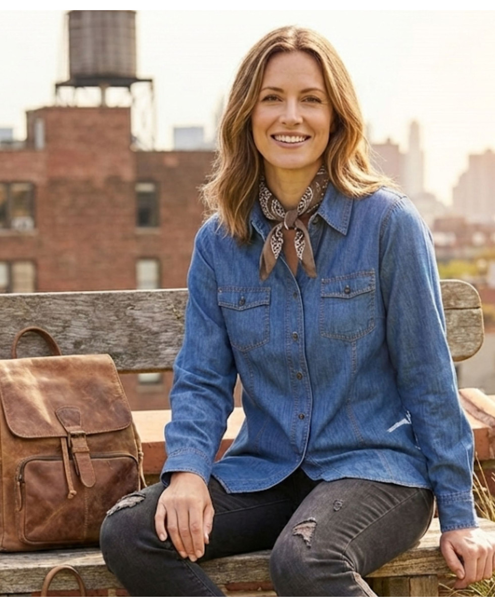 Chemisier Femme Jean Bleu Denim 100% Coton Boutons Bois