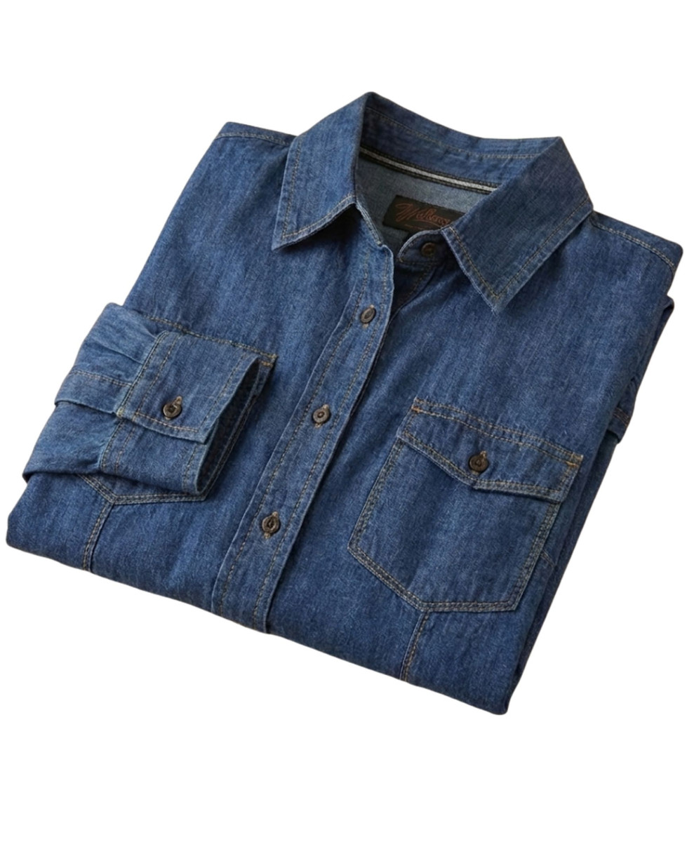 Chemisier Femme Jean Bleu Denim 100% Coton Boutons Bois