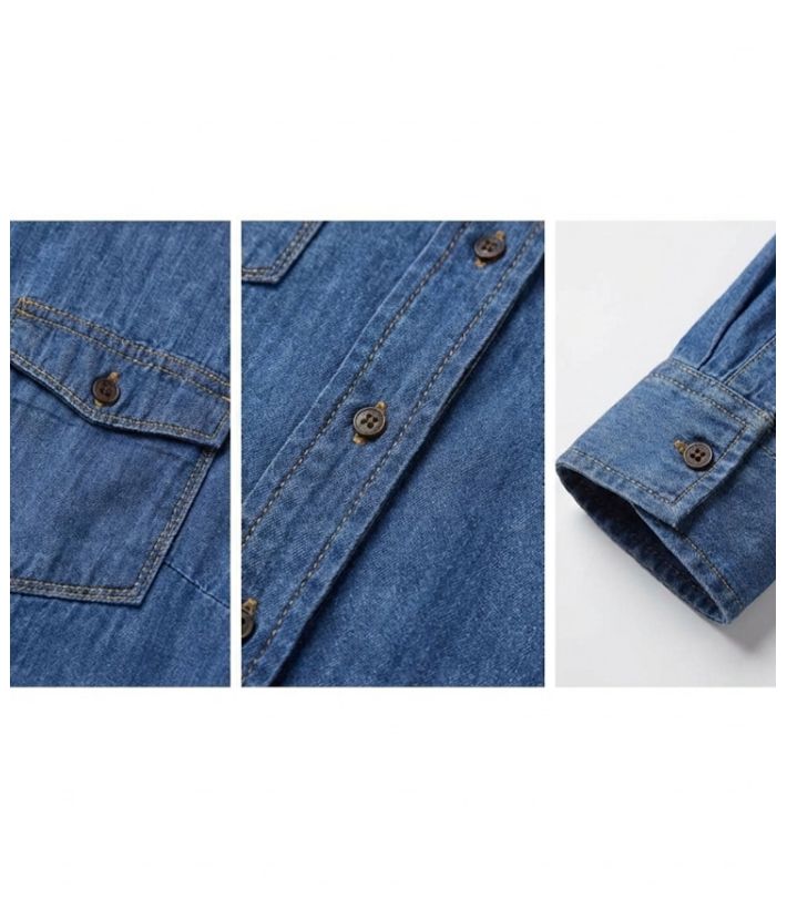 Chemisier Femme Jean Bleu Denim 100% Coton Boutons Bois