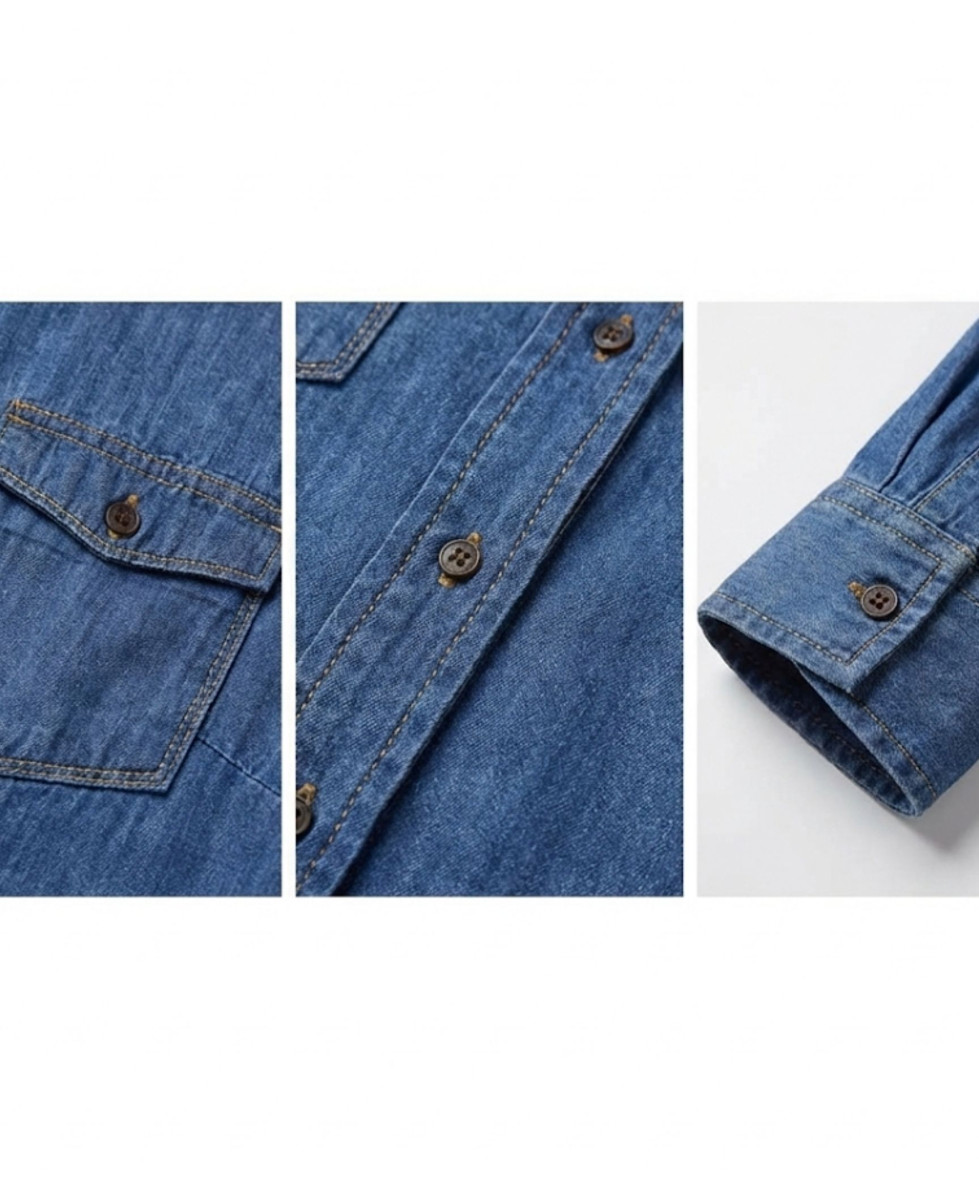 Chemisier Femme Jean Bleu Denim 100% Coton Boutons Bois