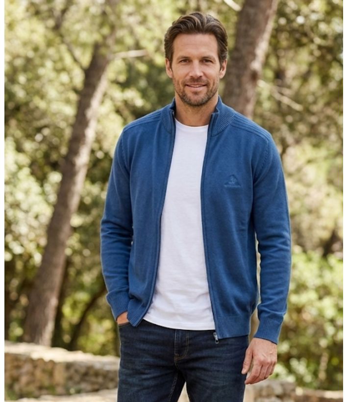 Cardigan Zippé Homme Bleu Winchester 100% Coton Doux & Confortable
