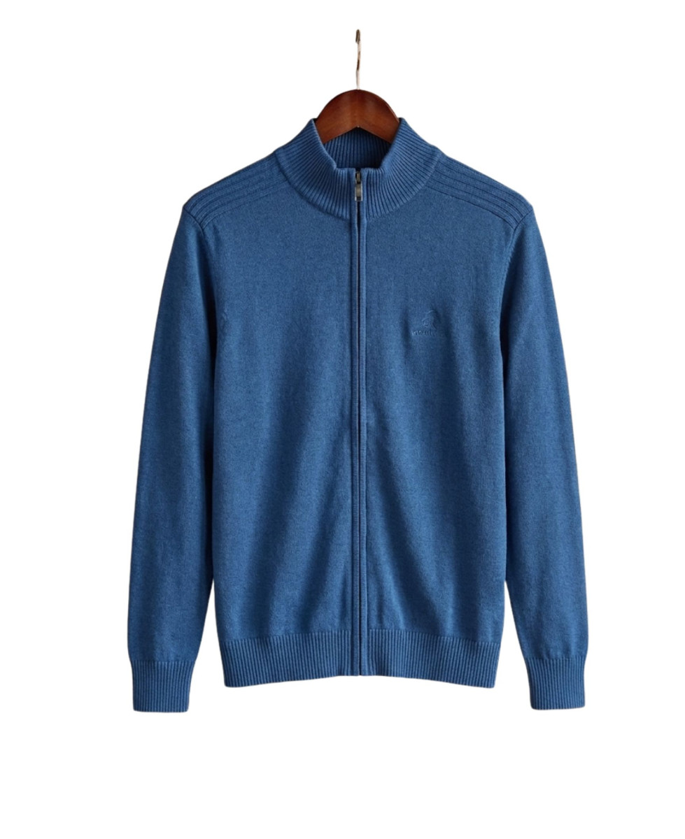 Cardigan Zippé Homme Bleu Winchester 100% Coton Doux & Confortable