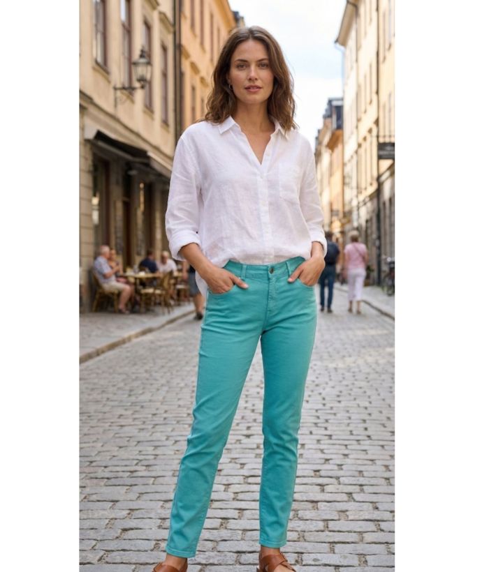 Pantalon Ultra Stretch Bleu Aqua – Effet Jean & Confort Absolu