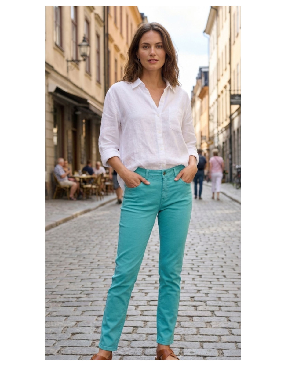 Pantalon Ultra Stretch Bleu Aqua – Effet Jean & Confort Absolu