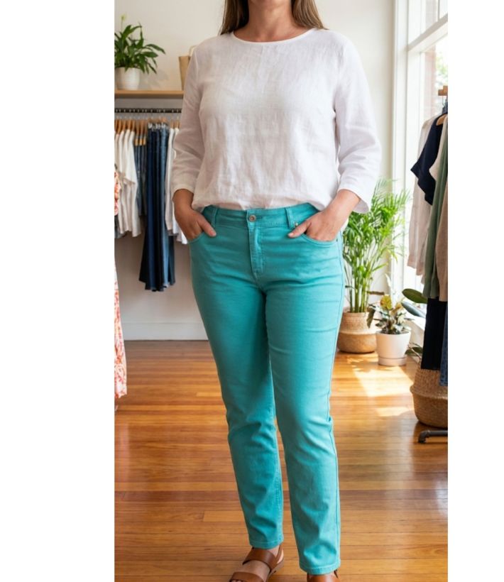 Pantalon Ultra Stretch Bleu Aqua – Effet Jean & Confort Absolu