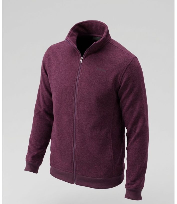 Cardigan Zippé Homme en Polaire Tricot Bordeaux – Col Montant & Coudières Suédine