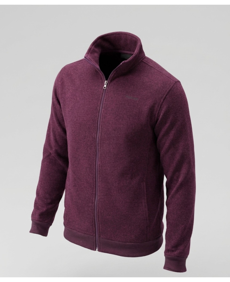 Cardigan Zippé Homme en Polaire Tricot Bordeaux – Col Montant & Coudières Suédine