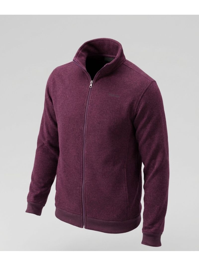 Cardigan Zippé Homme en Polaire Tricot Bordeaux – Col Montant & Coudières Suédine
