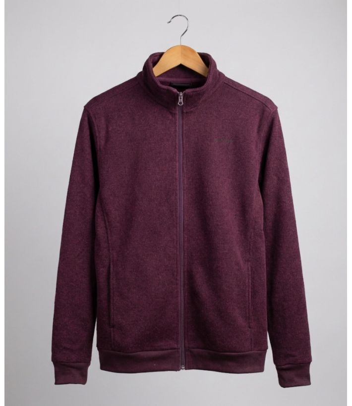 Cardigan Zippé Homme en Polaire Tricot Bordeaux – Col Montant & Coudières Suédine